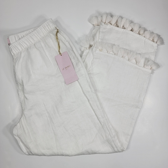 NWT St.Tropez West 100% Linen Elastic Waist Tassle Leg Pull-on Pants Women's S - Picture 1 of 10